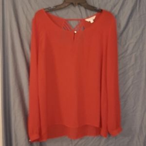 Nearly New Valentine Red size Large sheer blouse